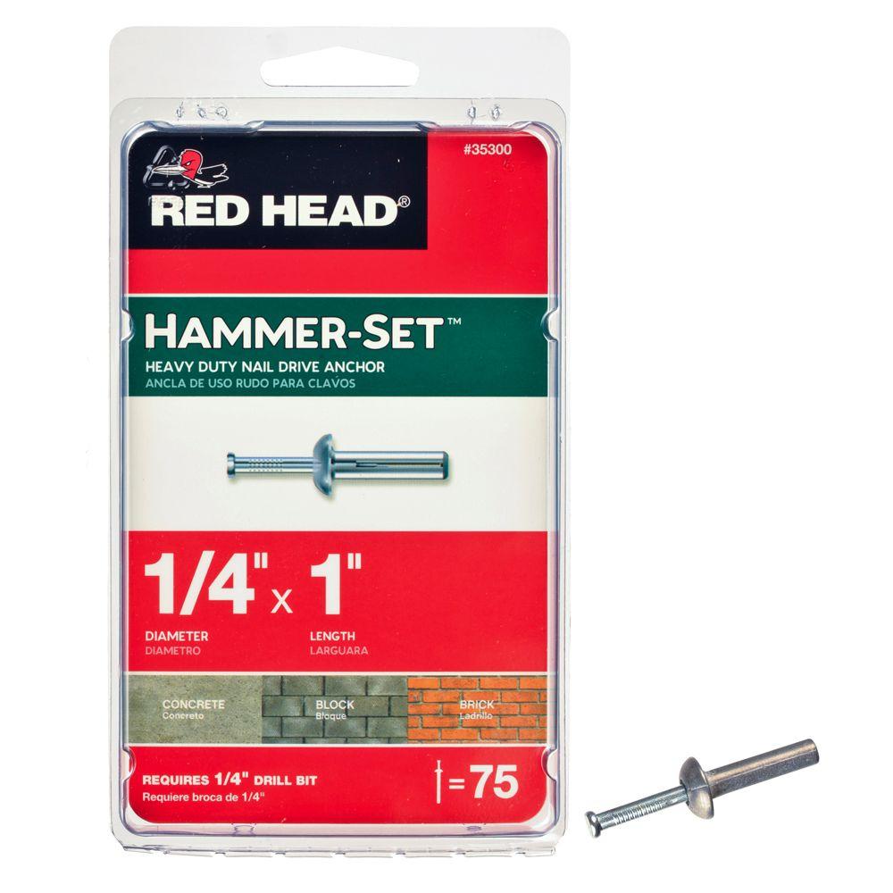 Red Head 35300 Hammer-Set Heavy Duty Nail Driver Anchors, 1/4" x 1", 75-Pack