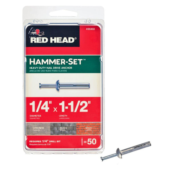Red Head 35303 Hammer-Set Heavy Duty Nail Driver Anchors, 1/4"x1-1/2", 50-Pack