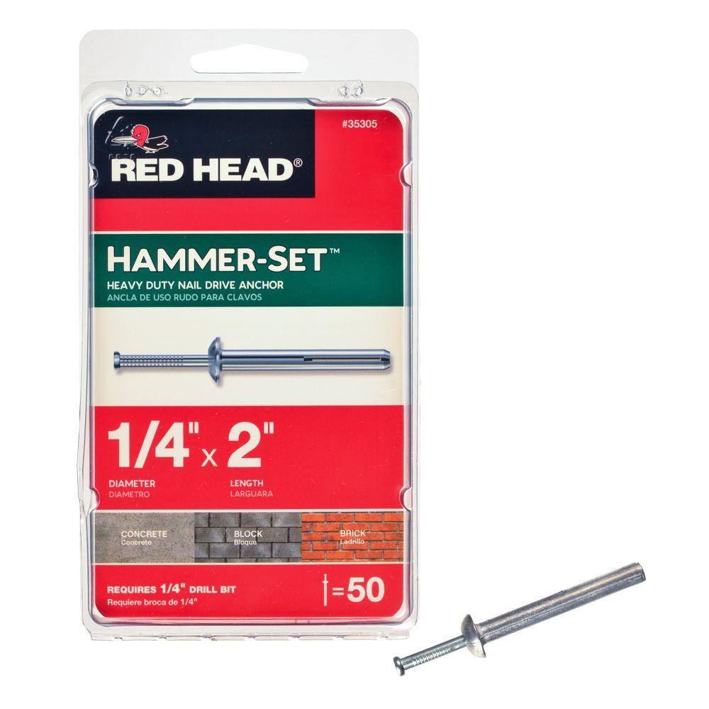 Red Head 35305 Hammer-Set Heavy Duty Nail Driver Anchors, 1/4" x 2", 50-Pack