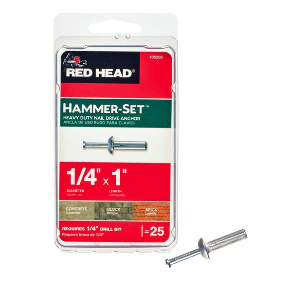 Red Head 35200 Hammer-Set Heavy Duty Nail Driver Anchors, 1/4" x 1", 25-Pack