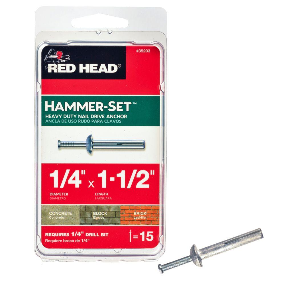Red Head 35203 Hammer-Set Heavy Duty Nail Driver Anchors, 1/4"x1-1/2", 15-Pack
