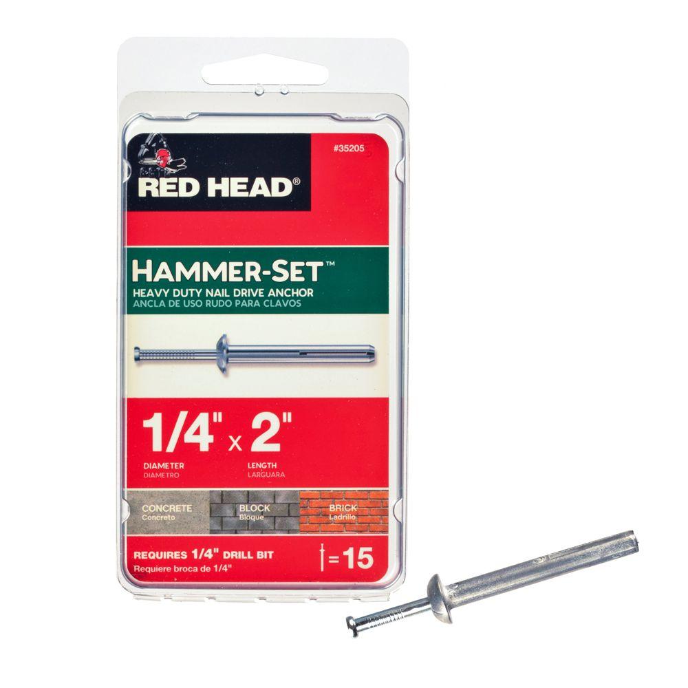 Red Head 35205 Hammer-Set Heavy Duty Nail Driver Anchors, 1/4" x 2", 15-Pack