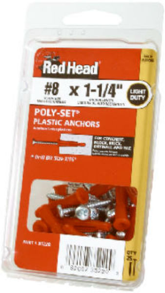 Red Head 35220 Poly-Set Plastic Anchors with Screws, #8 x 1-1/4", 25-Count