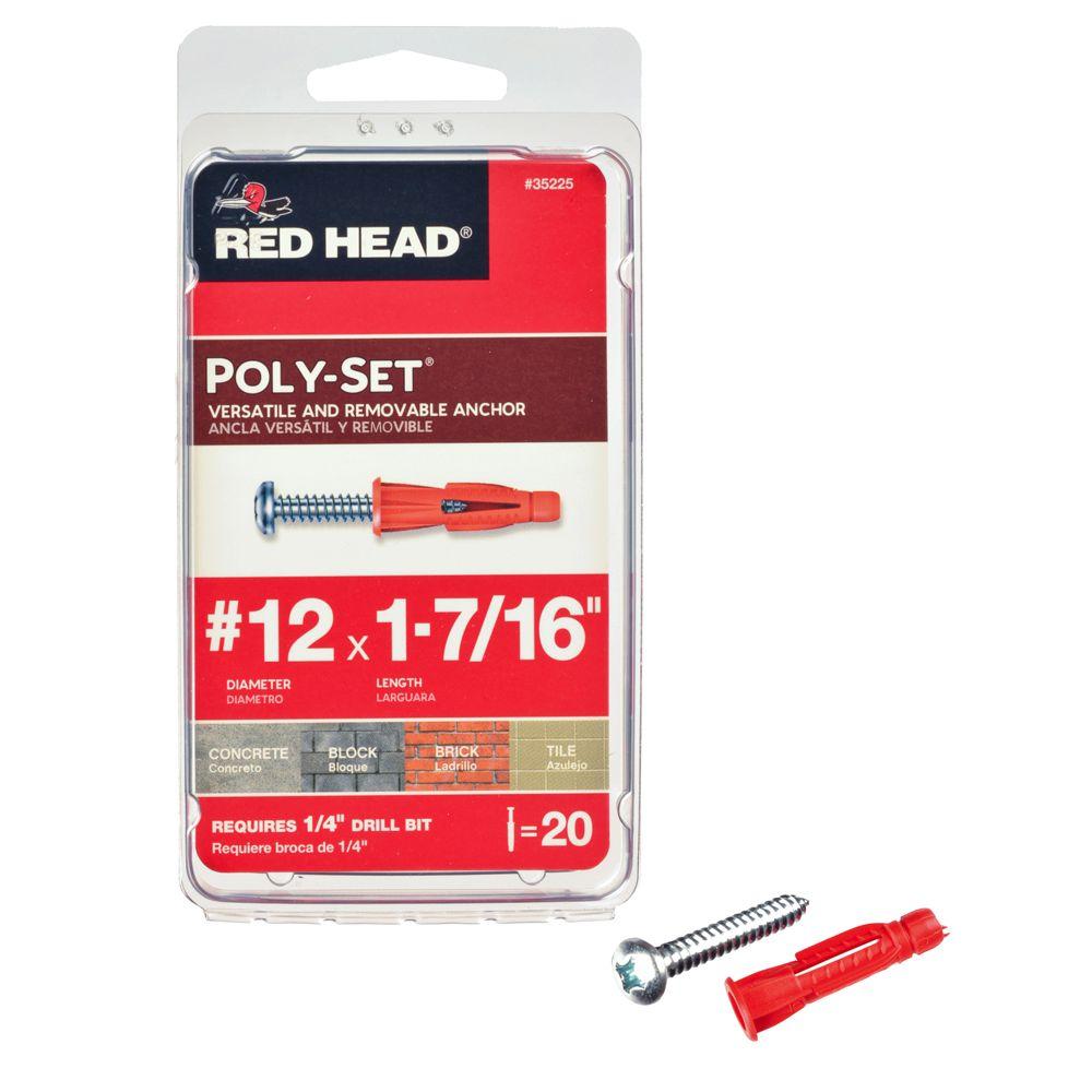 Red Head 35225 Poly-Set® Plastic Anchors with Screws, #12 x 1-7/16", 20-Count