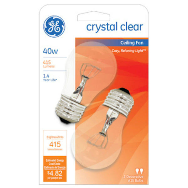 GE Lighting 44409 Decorative A15 Ceiling Fan Bulb, Crystal Clear, 40W, 2-Pack