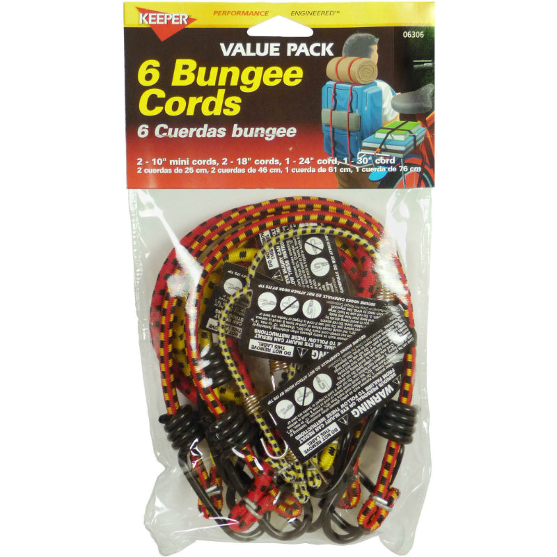 Keeper® 06306 Vinyl Coated Bungee Cord, Assorted Sizes, 6-Pack