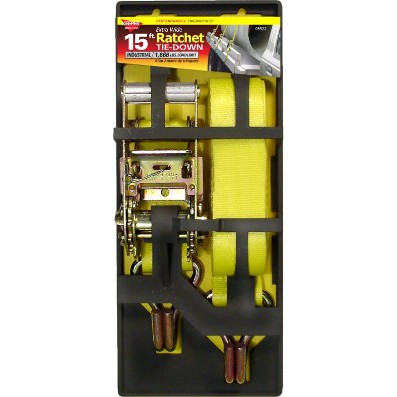 Keeper® 05522 Ratchet Tie-Down w/ Double J-Hooks, 15' x 1-3/4"