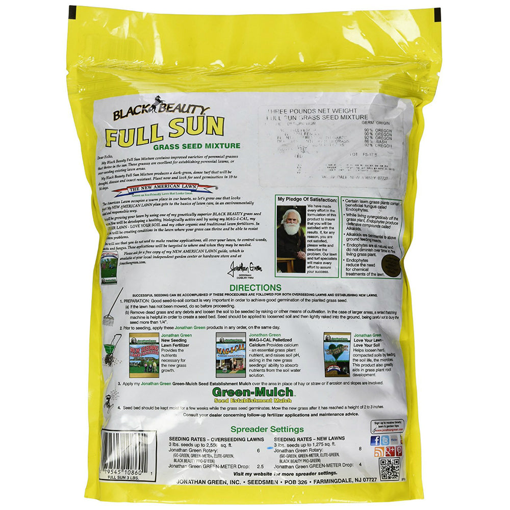 Jonathan Green 10860 Black Beauty Full Sun Grass Seed Mixture, 3 Lb