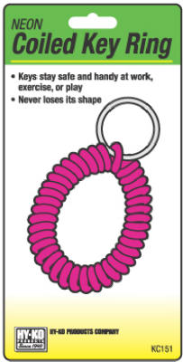 Hy-Ko KC151 Neon Wrist Coiled Key Ring with Split Ring, Assorted Neon Colors