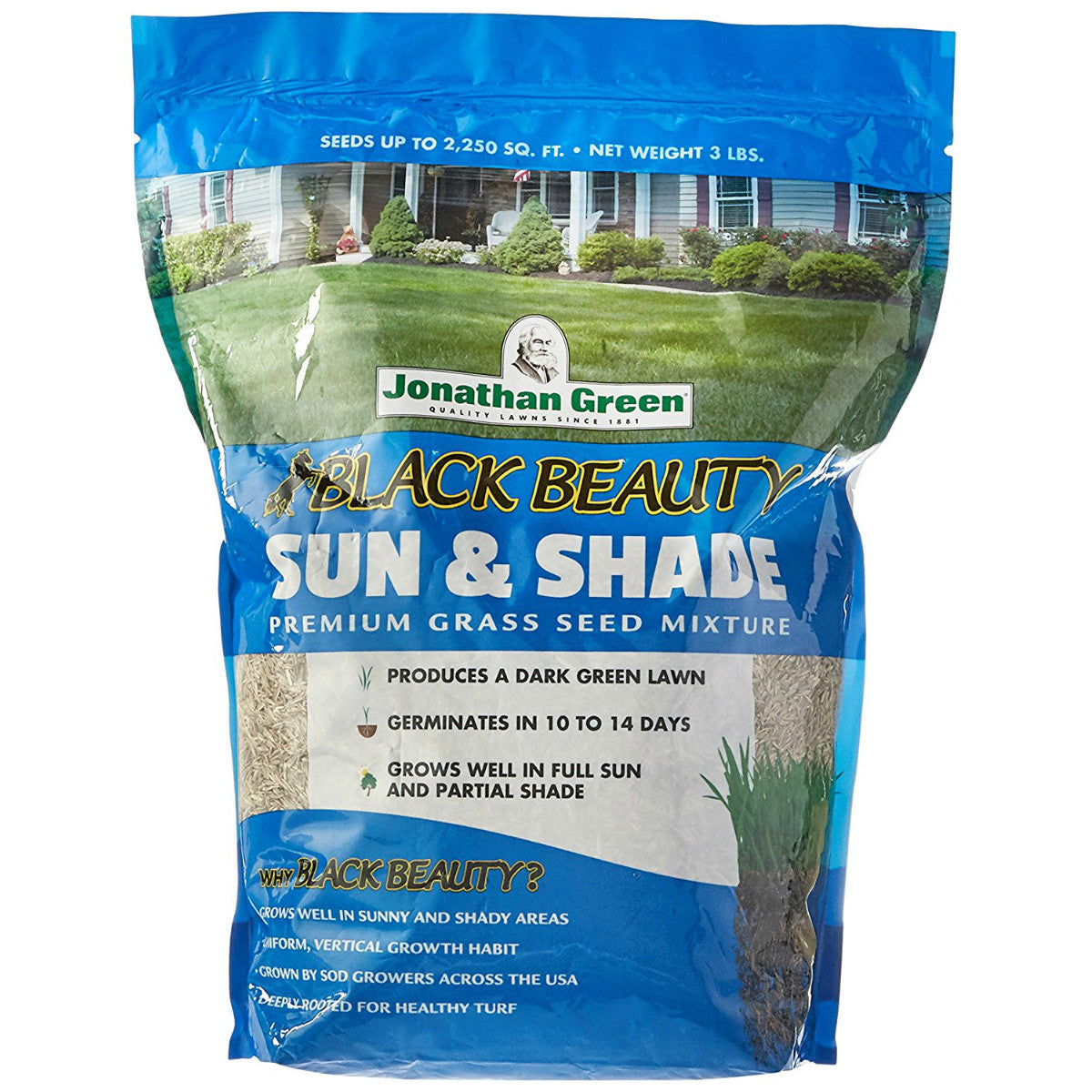 Jonathan Green 12002 Black Beauty Sun & Shade Grass Seed Mixture, 3 Lb
