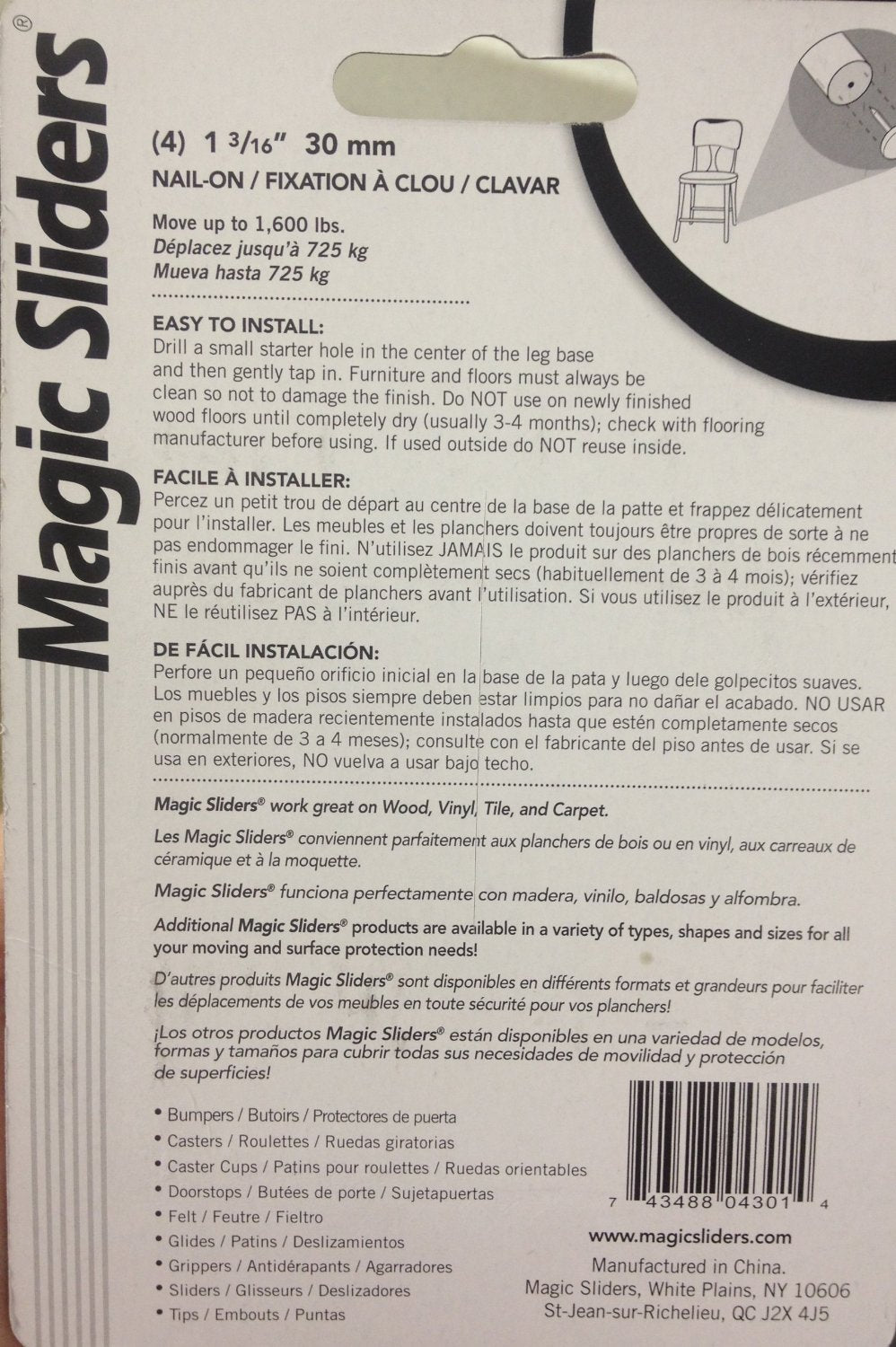 Magic Sliders® 04301 Round Nail On Sliding Discs, 1-3/16", 4-Pack