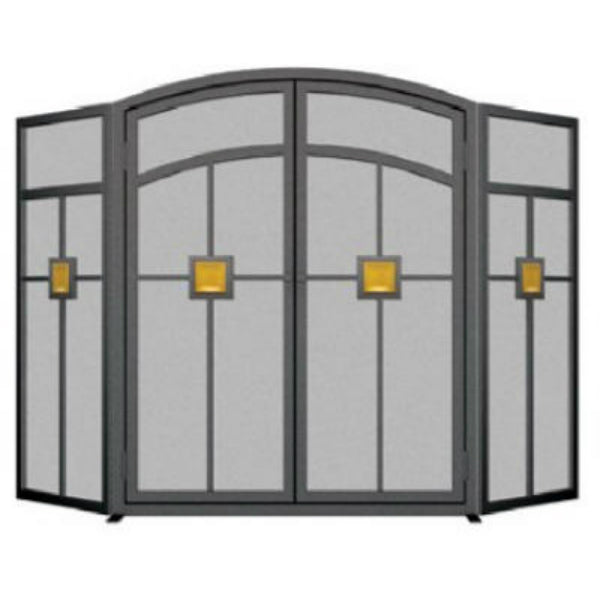 Panacea™ 15137 Mission Style 3-Panel Fireplace Screen, Eggshell Black