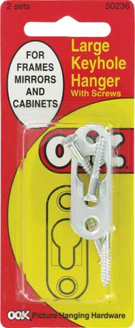 OOK 50236 Two-Hole Flat Keyhole Picture Hanger, Zinc Plated, 20 Lb, 2-Piece
