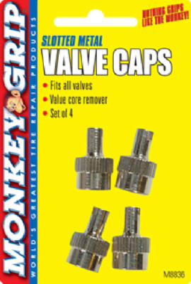 Monkey Grip 22-5-08836-M Brass Slotted Tire Valve Cap, Chrome, 4-Count