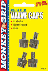 Monkey Grip 22-5-08836-M Brass Slotted Tire Valve Cap, Chrome, 4-Count