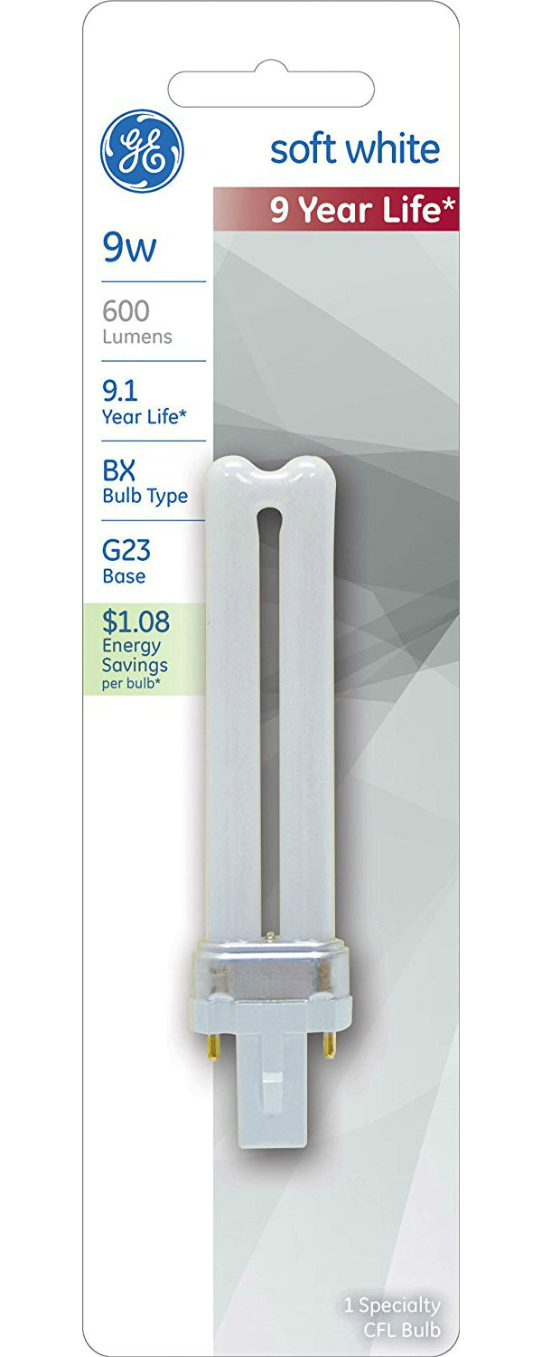GE Lighting 13577 Energy Smart® Biax Plug-In G23 Base T4 CFL Bulb, 9W, 600 Lum