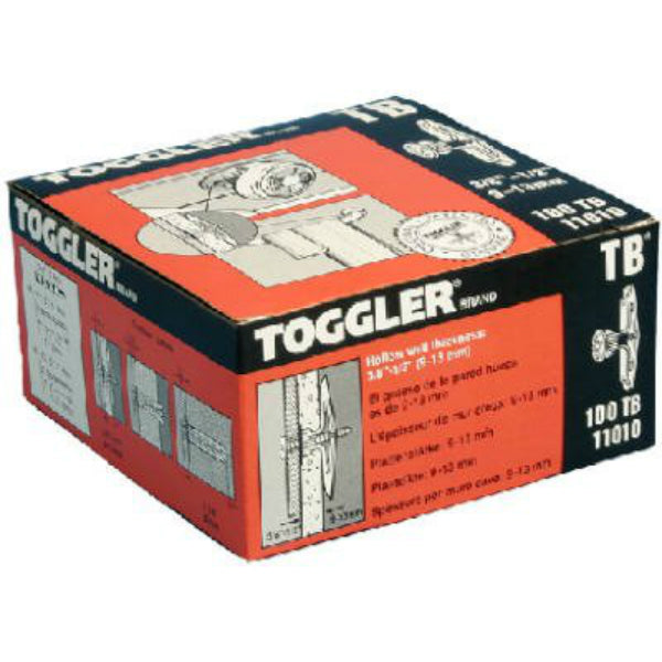 Toggler® 11010 TB® Residential Hollow-Wall Anchors, Plastic, 3/8" - 1/2", 100-Pk