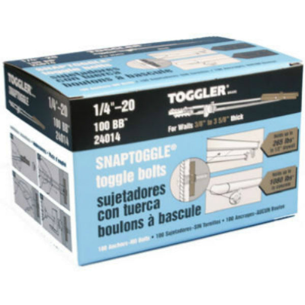 Toggler® 24014 Snaptoggle® BB Toggle Bolt for Hollow Walls, 1/4"-20, 100-Pack