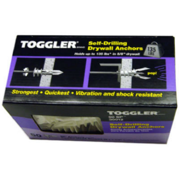 Toggler® 30012 SP SnapSkru® Self Drilling Drywall Anchors, 3/8"-5/8", 50-Pack