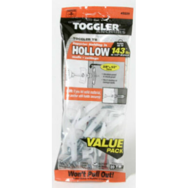 Toggler® 50525 TB® Hollow Wall Anchors with Screw, 3/8"-1/2", 20-Pack