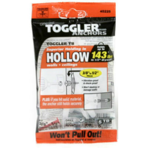 Toggler® 50300 TB® Hollow Wall Anchors with Screw, 3/8"-1/2", 5-Pack