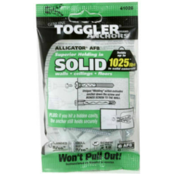 Toggler® 50490 Alligator® AF8 Flanged Solid Wall Anchors w/Screws, 5/16", 6-Pack