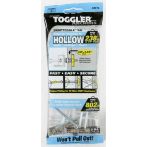 Toggler® 50350 Snaptoggle® BA Hollow Wall Anchors with Bolts, 3/16"-24", 2-Pack