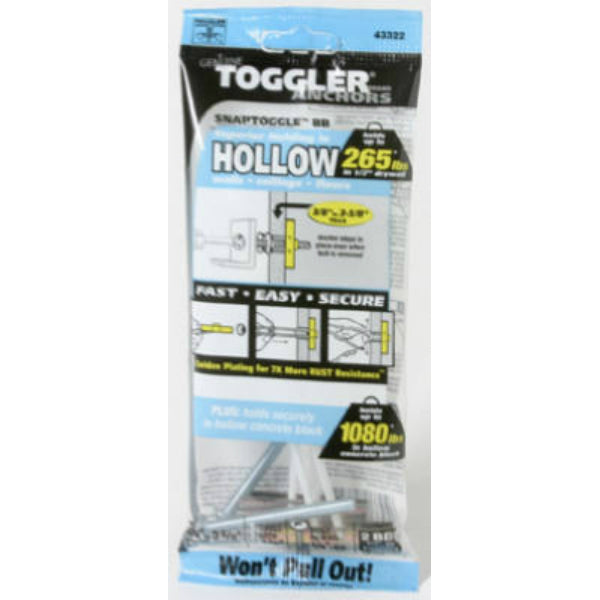 Toggler® 50400 Snaptoggle® BB Hollow Wall Anchors with Bolts, 1/4"-20", 2-Pack
