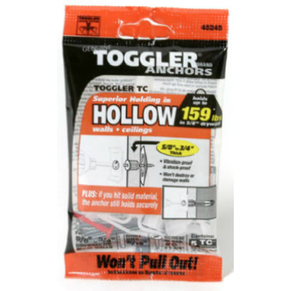 Toggler® 50325 TC® Hollow Wall Anchors with Screws, 5/8"-3/4", 5-Pack