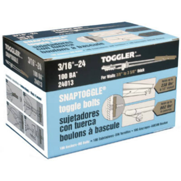 Toggler® 24013 Snaptoggle® BA Hollow Wall Anchors, 3/16"-24", 100-Pack