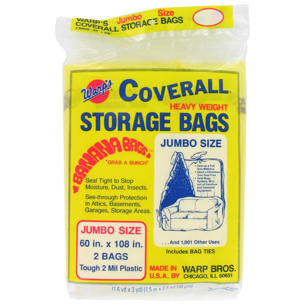 Warp's® CB-60 Original Heavyweight Jumbo Storage Bags, 60 x 108", Yellow, 2-Pack