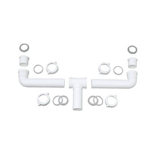 Master Plumber 622-589 2-Bowl Center Outlet Drain for Kitchen Sink, White
