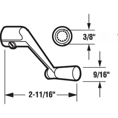 Slide-Co 17240-2-W Casement Window Operator Crank Style Handle, 3/8", White