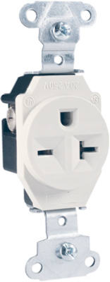 Pass & Seymour Heavy-Duty Single Receptacles, 20A, 250V, White