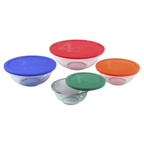 Pyrex 1086053 Mixing Bowl Set with Colored Lids, 8 Piece