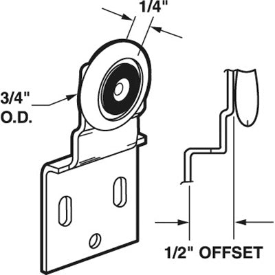 Slide-Co 16202-B Wardrobe Door Top-Hung Back Roller, 1/2" Offset, 2-Pack