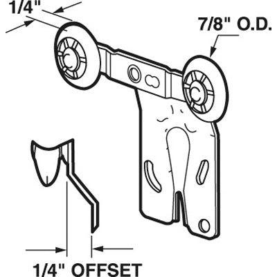 Slide-Co 16218-F Wardrobe Door Twin-Wheel Front Roller, 1/4" Offset, 2-Pack