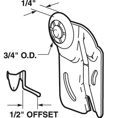 Slide-Co 16224-B Wardrobe Door Back Roller, 1/2" Offset, 3/4" Wheel, 2-Pack