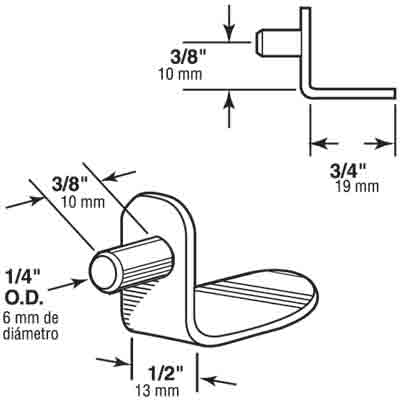 Slide-Co 241941 Shelf Support Peg, 1/4" Dia, Nickel Plated, 8-Pack