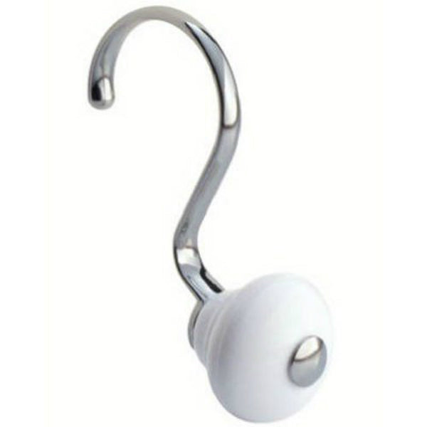InterDesign® 75371 York Shower Curtain Hooks, White & Chrome, 12-Count