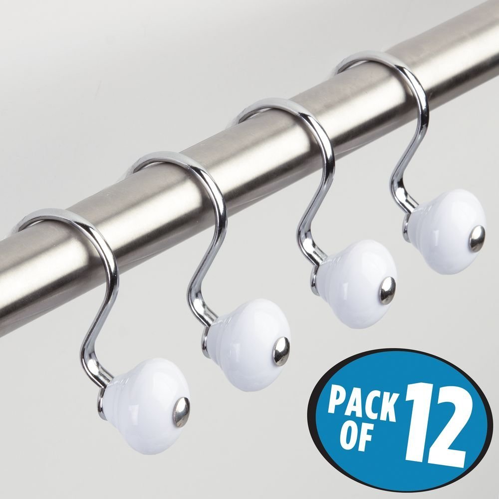 InterDesign® 75371 York Shower Curtain Hooks, White & Chrome, 12-Count