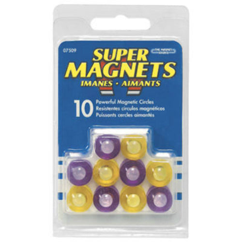 Master Magnetics 07509 Super Magnetic Round Push Pins, Purple & Yellow, 10-Count