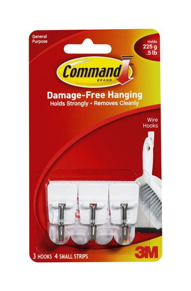 Command 17067 Small Wire Utensil Hooks, White, 3 Hooks & 4 Strips