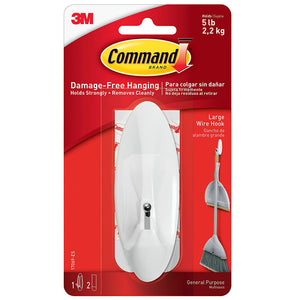 Command 17069 Large Wire Hook with Strips, White, 1 Hook & 2 Strips