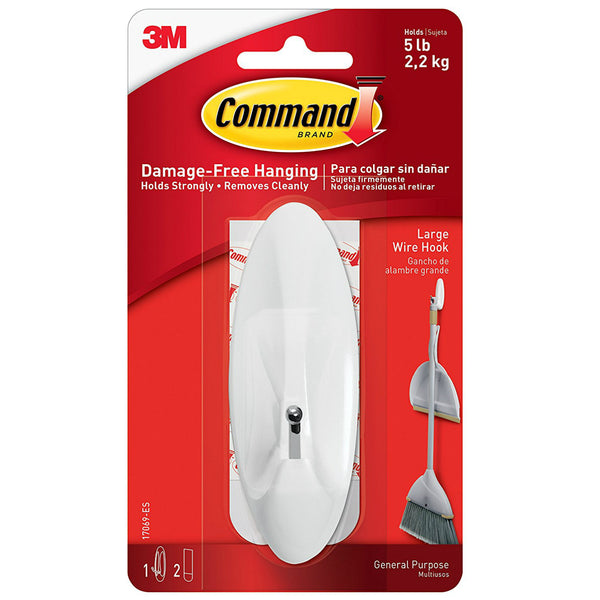 Command 17069 Large Wire Hook with Strips, White, 1 Hook & 2 Strips