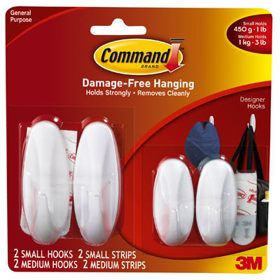 Command 17081-2VP Designer Hooks Value Pack with Strips, 4-Count