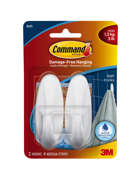 Command 17081B Molded Plastic Bath Designer Hook, Medium, White, 2-Count