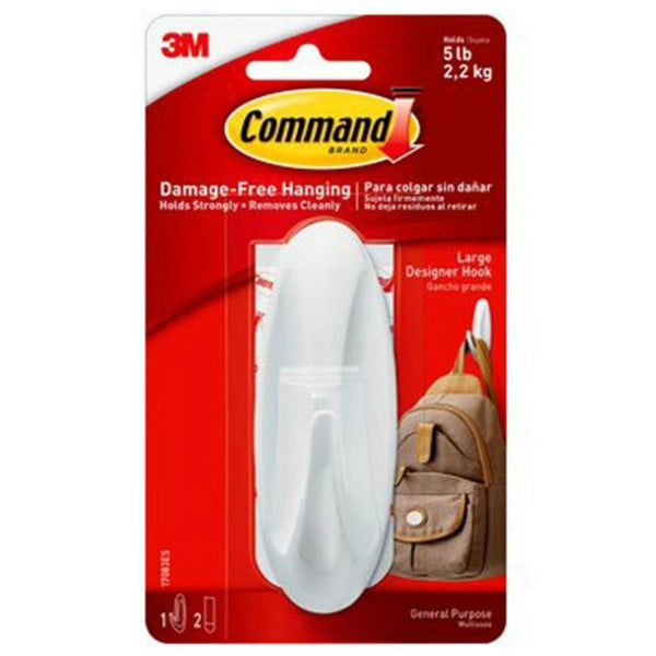 Command 17083 Large Designer Hooks, White, 1 Hook & 2 Strips