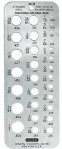 General Tools 24 Fraction Drill Gauge Measures Bits from 1/2 to 1/16", Steel