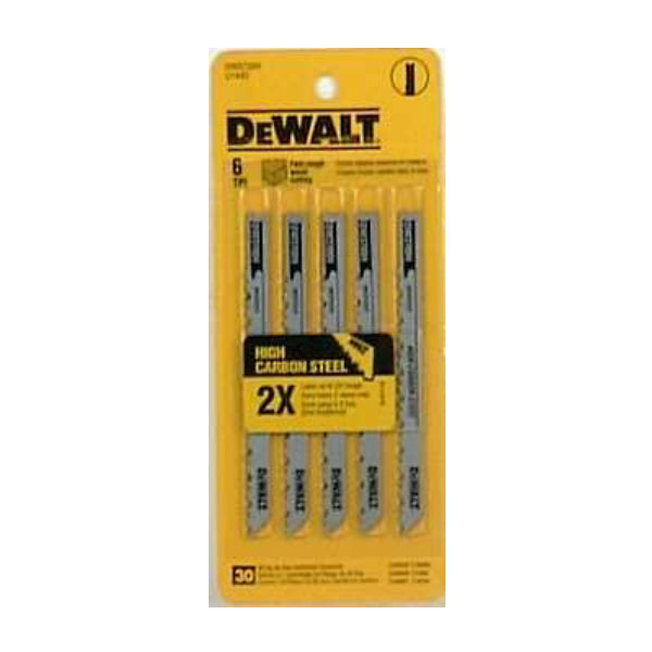 DeWalt® DW3700H U-Shank Fast Wood Cutting HCS Jig Saw Blades, 6T, 4", 5-Pack